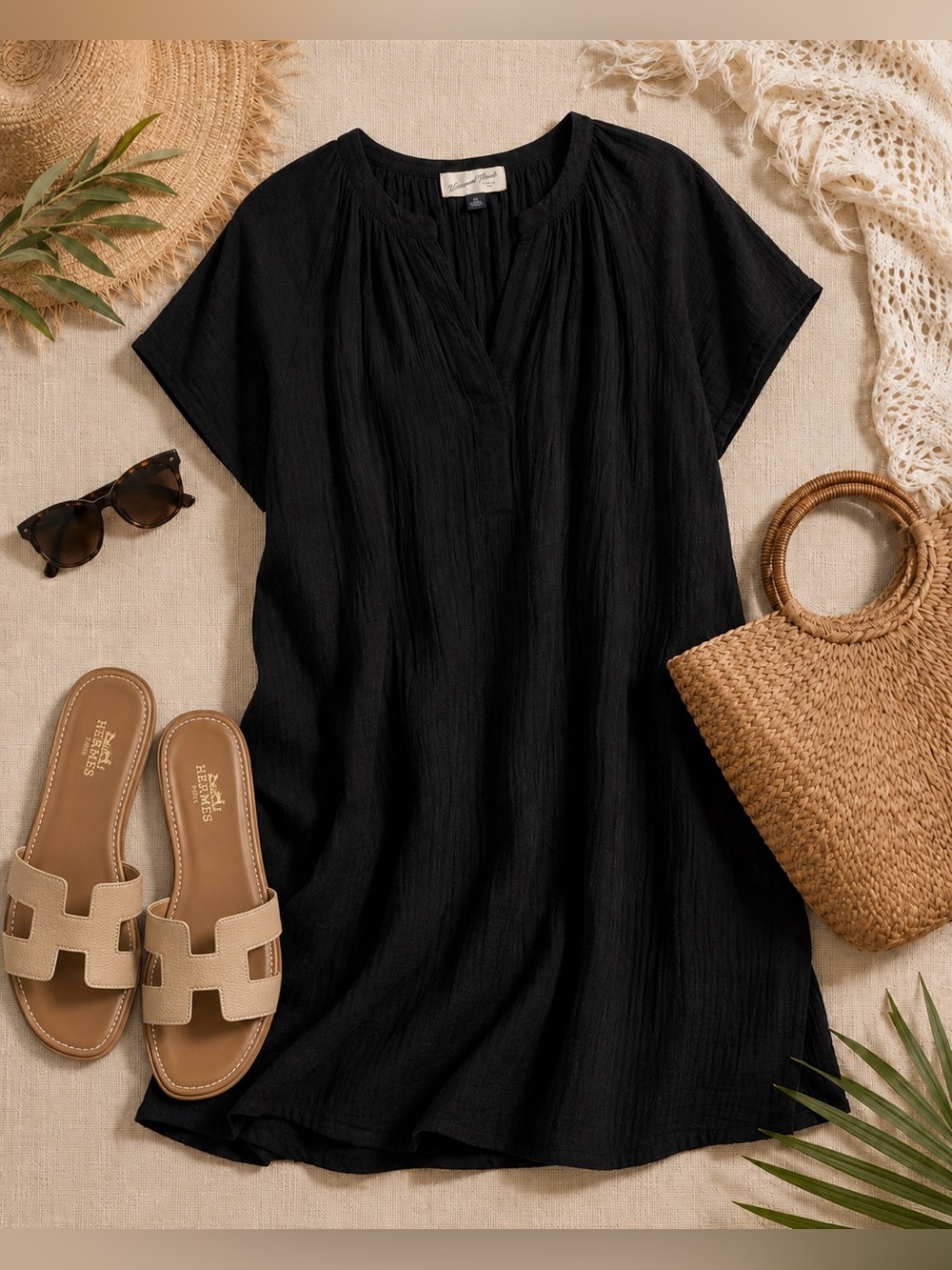 NWT Universal Thread Black Crinkle Gauze Cotton Shift Mini Dress XL Boho Casual
